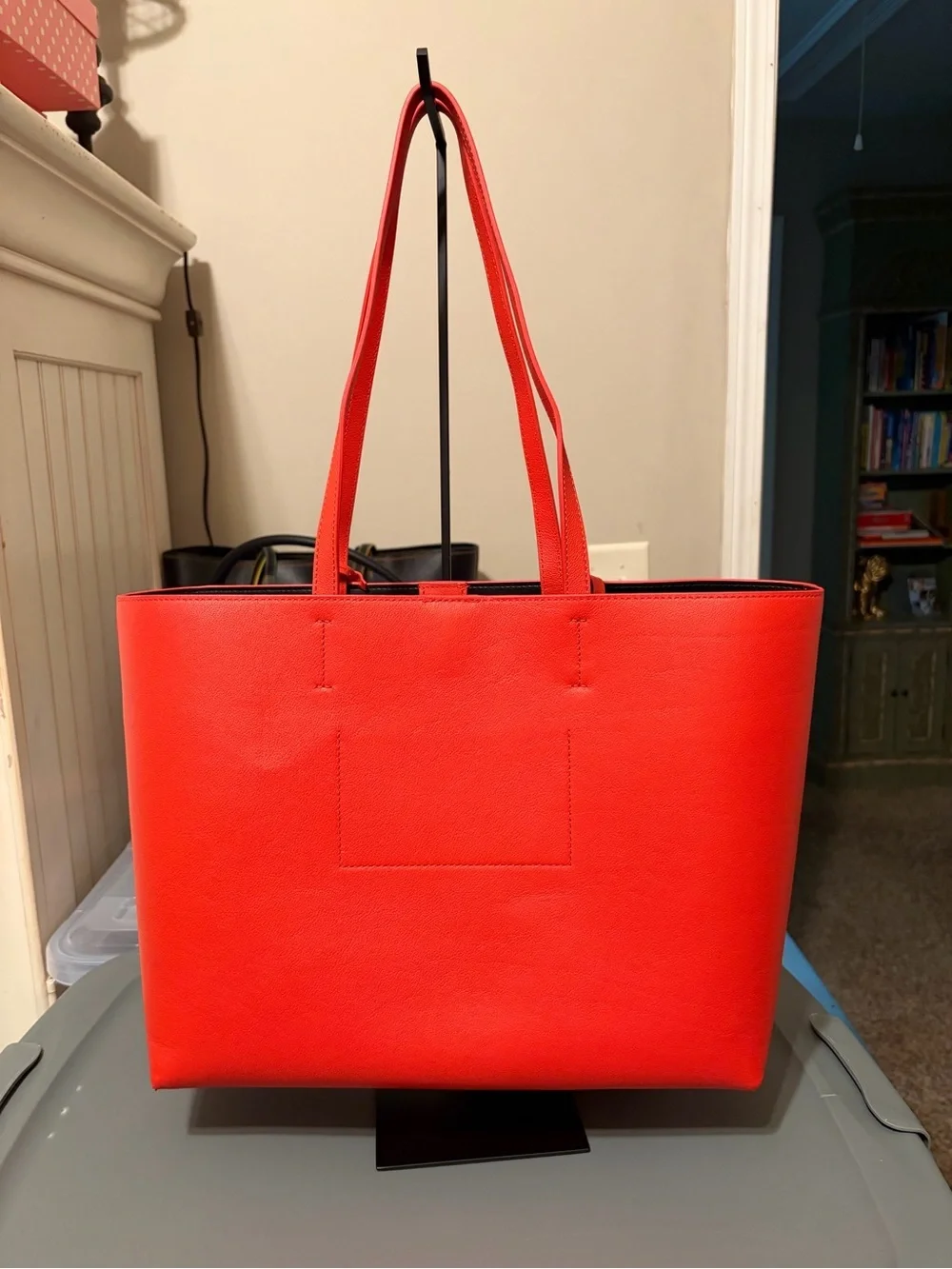Kurt Geiger Bold Orange Leather Tote with Pouch and Gold Accent